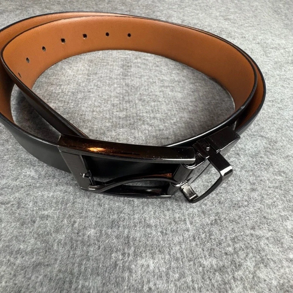 Perry‎ Ellis Mens Reversible Belt Black Brown Genuine Leather Sz. 36 Work Casual